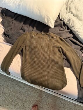 Crewneck Lace-Up Knit Sweater in Olive